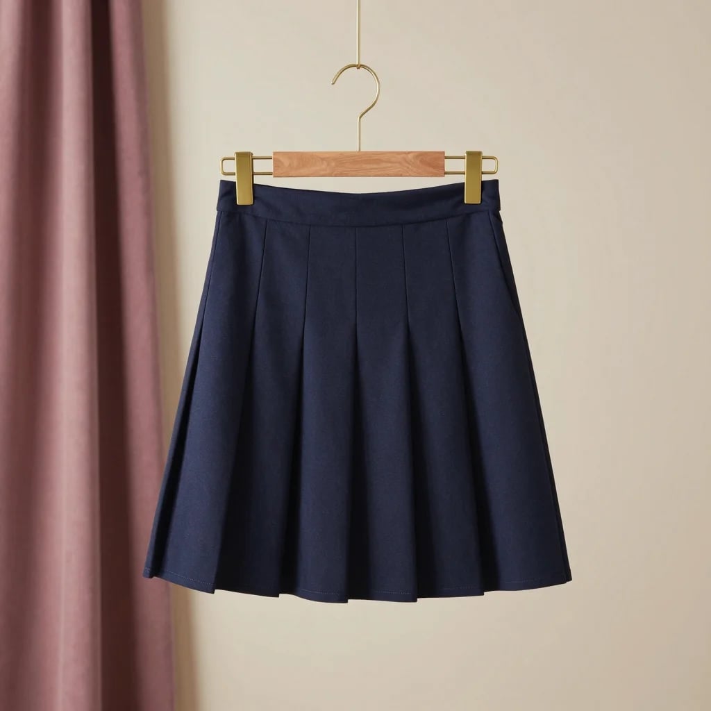 Navy Pleated Mini Skirt