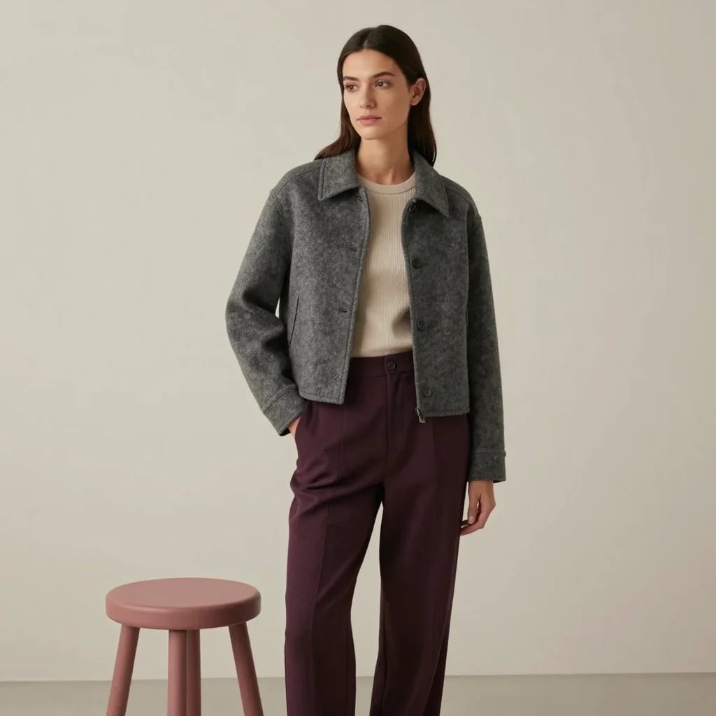Charcoal Cropped Wool Jacket